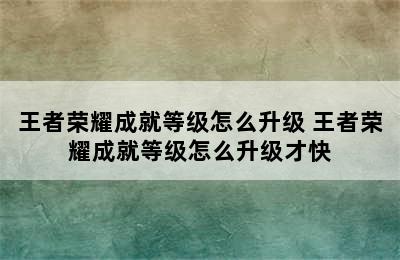 王者荣耀成就等级怎么升级 王者荣耀成就等级怎么升级才快